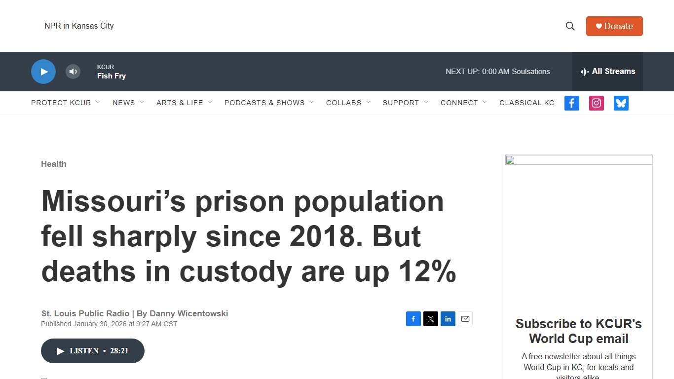Missouri’s prison population fell sharply since 2018. But deaths in custody are up 12% KCUR - Kansas City news and NPR