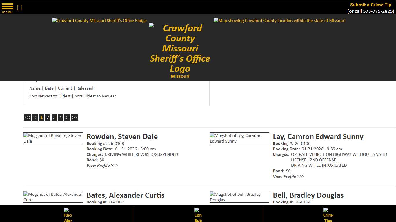 Inmate Roster - Current Inmates Booking Date Descending - Crawford County Sheriff MO